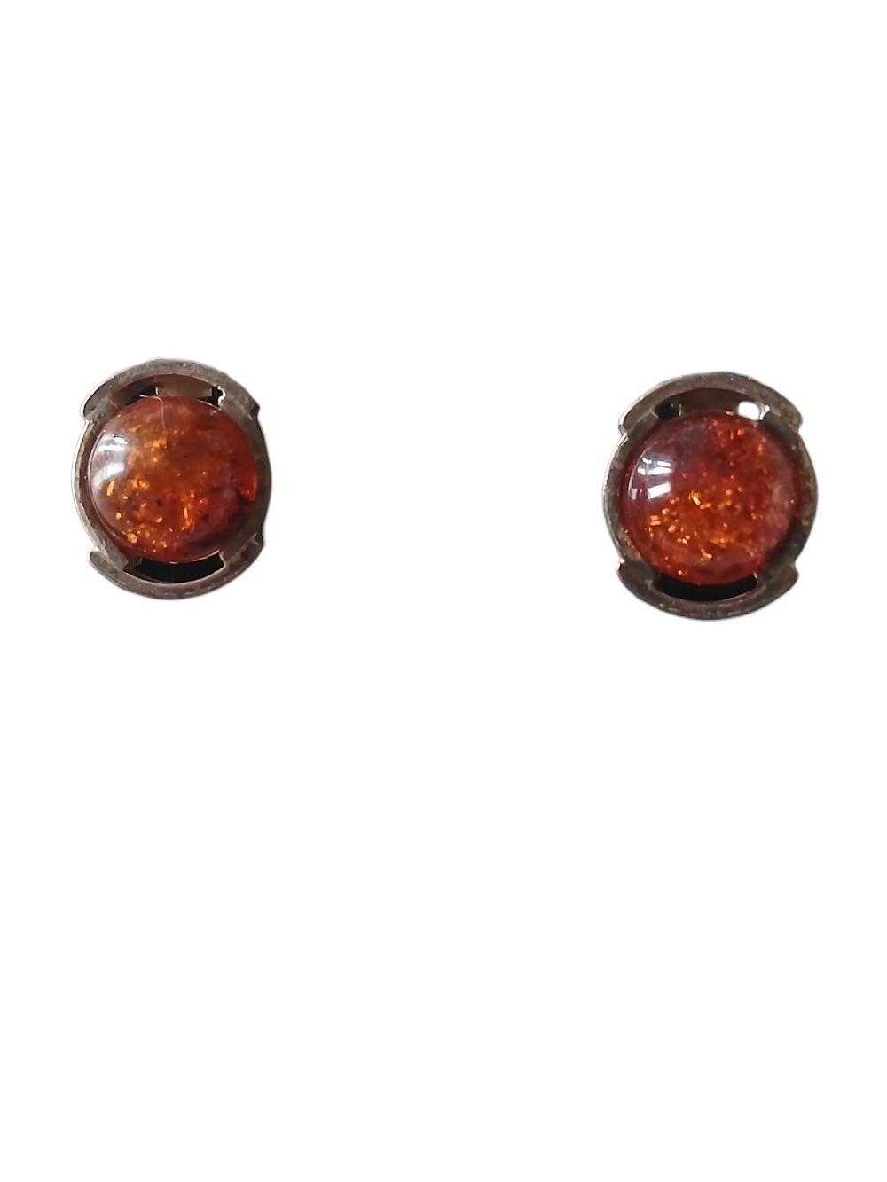 Amber And Sterling Clip On Earrings.